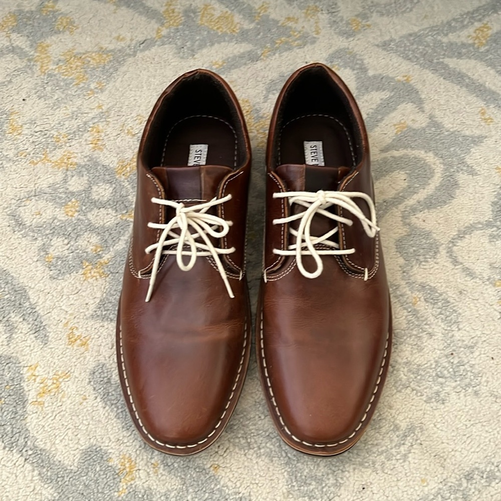 Brand New Steve Madden Leather Dark Tan “Wood” Lace Up Oxford Dress Shoes 9.5